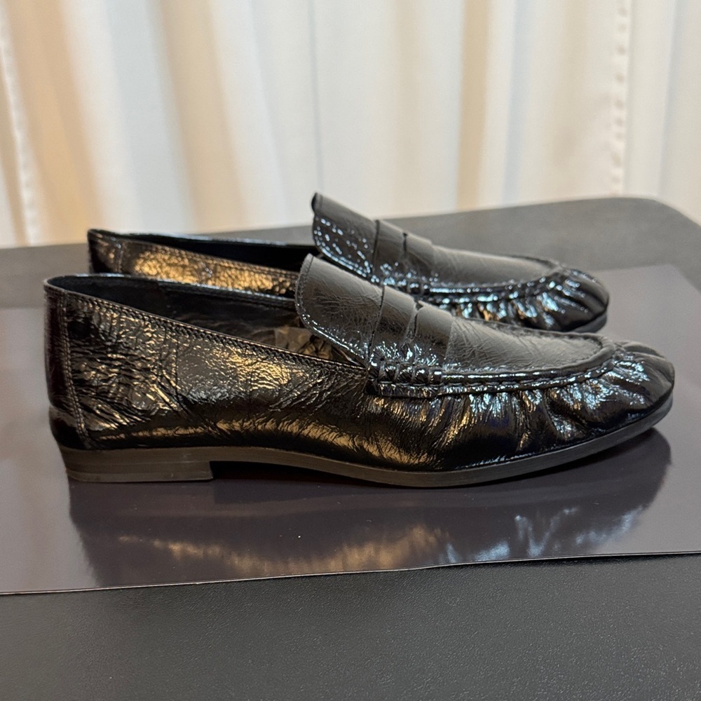 Massimo Dutti Black Patent Leather Loafers Size 39 Women Clean Made In Morocco - Picture 4 of 6